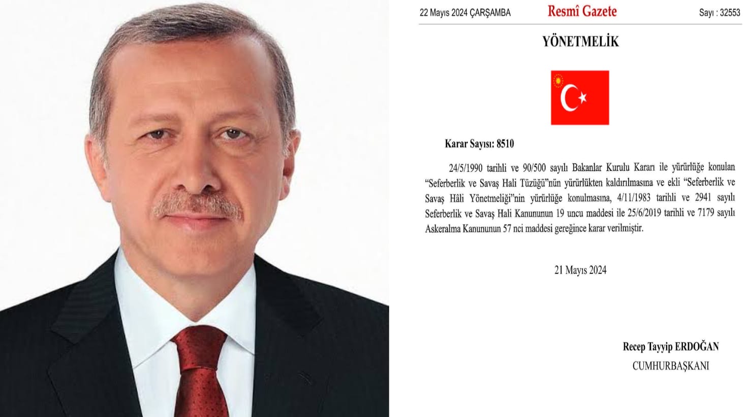 Cumhurbaşkanı Erdoğanın imzasıyla, Daha önce Bakanlar kurulunca belirlenen seferberlik tüzüğü.