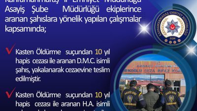 Kahramanmaraş İl Emniyet Müdürlüğü Asayiş Şube Müdürlüğü ekiplerince yapılan çalışmalarda